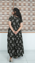 Walnut Brown Floral Alpine 3-Layer Frock – Fancy Butterfly Petal Sleeve Maxi Dress with Side Pocket - Graceful 3-Layer Flare Full Frock Nighty
