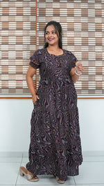 Chocolate Marble Print Alpine 3-Layer Frock – Fancy Double Layer Sleeve Maxi Dress with Side Pocket - Fusion of traditional comfort and modern Frock Nighties