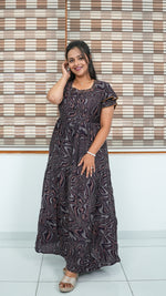 Chocolate Marble Print Alpine 3-Layer Frock – Fancy Double Layer Sleeve Maxi Dress with Side Pocket - Fusion of traditional comfort and modern Frock Nighties
