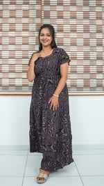 Chocolate Marble Print Alpine 3-Layer Frock – Fancy Double Layer Sleeve Maxi Dress with Side Pocket - Fusion of traditional comfort and modern Frock Nighties