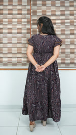 Chocolate Marble Print Alpine 3-Layer Frock – Fancy Double Layer Sleeve Maxi Dress with Side Pocket - Fusion of traditional comfort and modern Frock Nighties