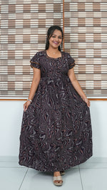 Chocolate Marble Print Alpine 3-Layer Frock – Fancy Double Layer Sleeve Maxi Dress with Side Pocket - Fusion of traditional comfort and modern Frock Nighties