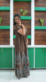 Forest Green Meadow Floral Rayon Gathering Frock – Adjustable Front Rope Night Gown with Double Layer Sleeve