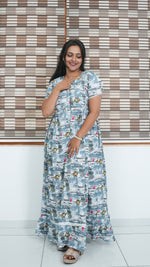 Peach Tribal Mosaic Rayon Feeding Frock – Stylish Front Open Zipper Maternity Dress with Double Layer Sleeves