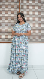 Peach Tribal Mosaic Rayon Feeding Frock – Stylish Front Open Zipper Maternity Dress with Double Layer Sleeves