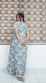 Peach Tribal Mosaic Rayon Feeding Frock – Stylish Front Open Zipper Maternity Dress with Double Layer Sleeves