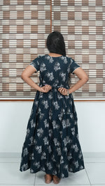 Walnut Brown Floral Alpine 3-Layer Frock – Fancy Butterfly Petal Sleeve Maxi Dress with Side Pocket - Graceful 3-Layer Flare Full Frock Nighty