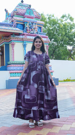 Indigo Blue Tribal Mosaic Rayon Feeding Frock – Stylish Front Open Zipper Maternity Dress with Fancy Double Layer Sleeves