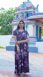 Indigo Blue Tribal Mosaic Rayon Feeding Frock – Stylish Front Open Zipper Maternity Dress with Fancy Double Layer Sleeves