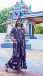 Indigo Blue Tribal Mosaic Rayon Feeding Frock – Stylish Front Open Zipper Maternity Dress with Fancy Double Layer Sleeves