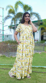 Peach Tribal Mosaic Rayon Feeding Frock – Stylish Front Open Zipper Maternity Dress with Double Layer Sleeves