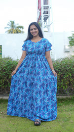 Terracotta & Magenta Abstract Print Rayon Gathering Frock – Stylish Front Rope Adjustable Nighty