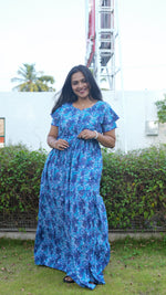 Terracotta & Magenta Abstract Print Rayon Gathering Frock – Stylish Front Rope Adjustable Nighty