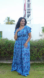 Terracotta & Magenta Abstract Print Rayon Gathering Frock – Stylish Front Rope Adjustable Nighty