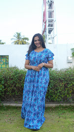 Terracotta & Magenta Abstract Print Rayon Gathering Frock – Stylish Front Rope Adjustable Nighty