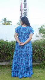 Terracotta & Magenta Abstract Print Rayon Gathering Frock – Stylish Front Rope Adjustable Nighty