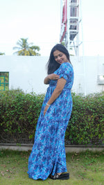 Terracotta & Magenta Abstract Print Rayon Gathering Frock – Stylish Front Rope Adjustable Nighty