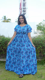 Terracotta & Magenta Abstract Print Rayon Gathering Frock – Stylish Front Rope Adjustable Nighty