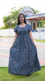 Chocolate Marble Print Alpine 3-Layer Frock – Fancy Double Layer Sleeve Maxi Dress with Side Pocket - Fusion of traditional comfort and modern Frock Nighties