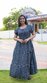 Chocolate Marble Print Alpine 3-Layer Frock – Fancy Double Layer Sleeve Maxi Dress with Side Pocket - Fusion of traditional comfort and modern Frock Nighties
