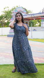 Chocolate Marble Print Alpine 3-Layer Frock – Fancy Double Layer Sleeve Maxi Dress with Side Pocket - Fusion of traditional comfort and modern Frock Nighties