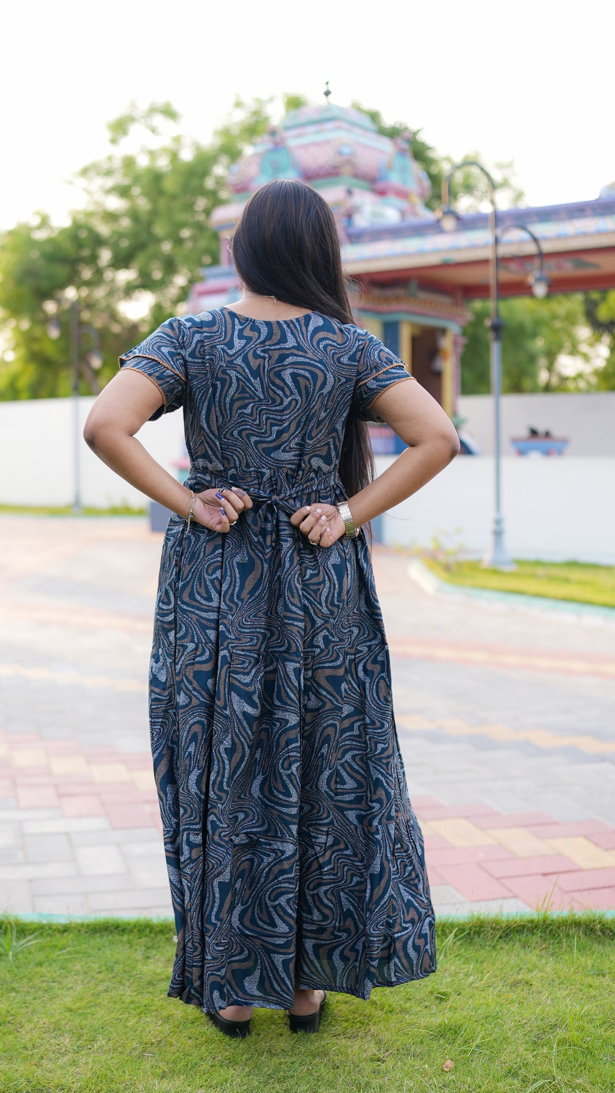 Chocolate Marble Print Alpine 3-Layer Frock – Fancy Double Layer Sleeve Maxi Dress with Side Pocket - Fusion of traditional comfort and modern Frock Nighties