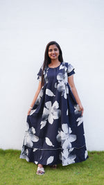Mint Green Botanical Print Rayon Feeding Frock – Stylish Front Open Zipper Maternity Dress with Double Layer Sleeves