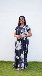Mint Green Botanical Print Rayon Feeding Frock – Stylish Front Open Zipper Maternity Dress with Double Layer Sleeves