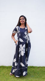 Mint Green Botanical Print Rayon Feeding Frock – Stylish Front Open Zipper Maternity Dress with Double Layer Sleeves