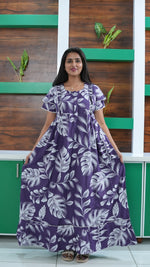 Dusty Mauve Orchid Print Rayon Feeding Frock – Stylish Front Open Zipper Maternity Dress with Double Layer Sleeves