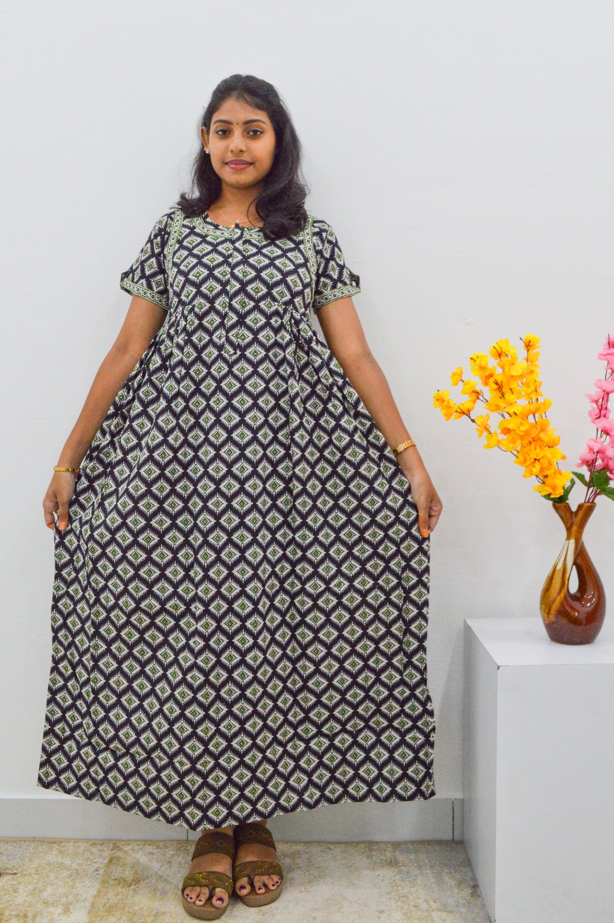 Cotton FROCK Model Casual Wear Nighties | Stylish Pleated Frock Style | Multipurpose Nighties | Pregnancy Wear | Pleated Model | Stylish Nighties for Stylish Women (MW)