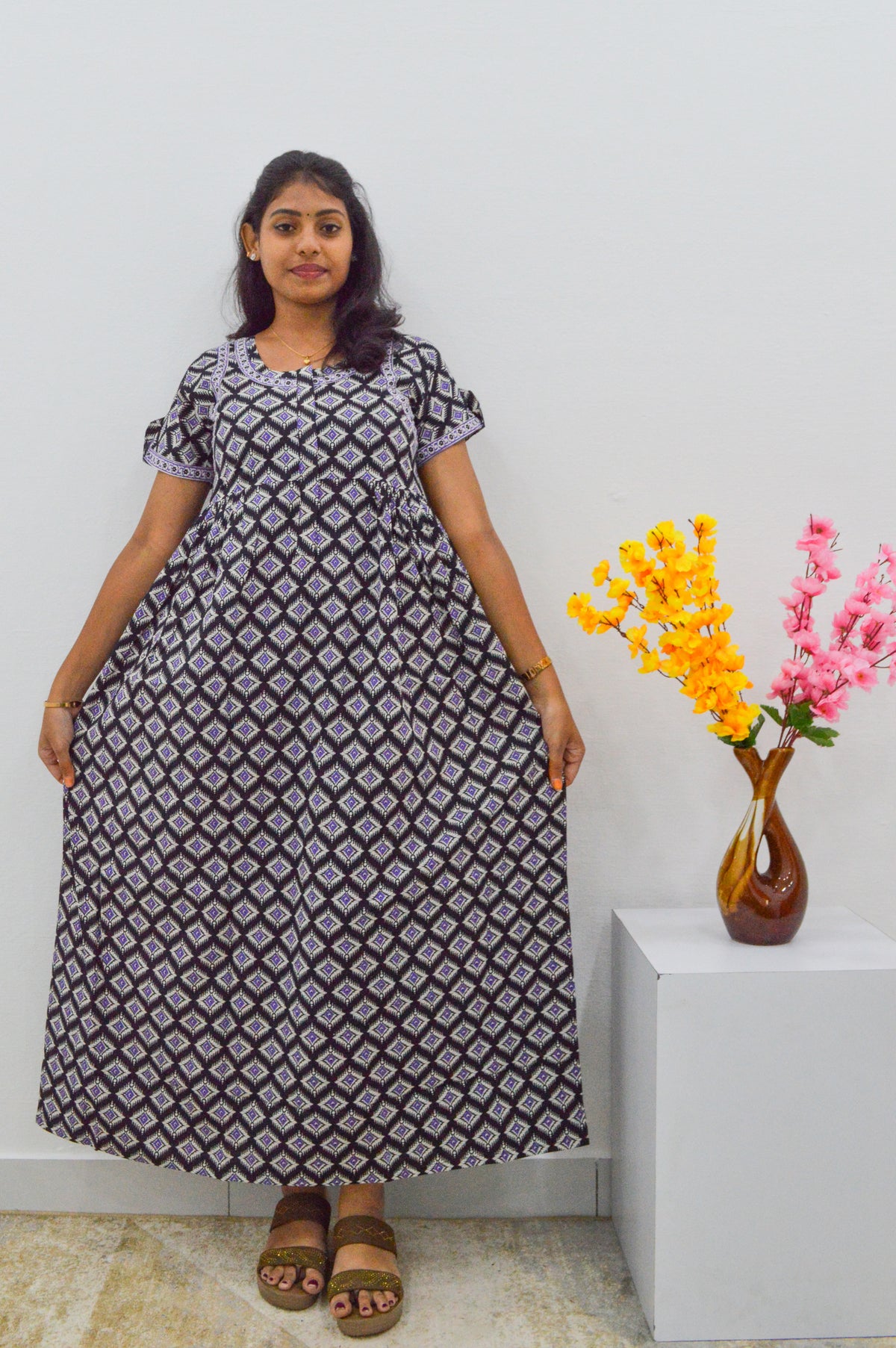 Cotton FROCK Model Casual Wear Nighties | Stylish Pleated Frock Style | Multipurpose Nighties | Pregnancy Wear | Pleated Model | Stylish Nighties for Stylish Women (MW)