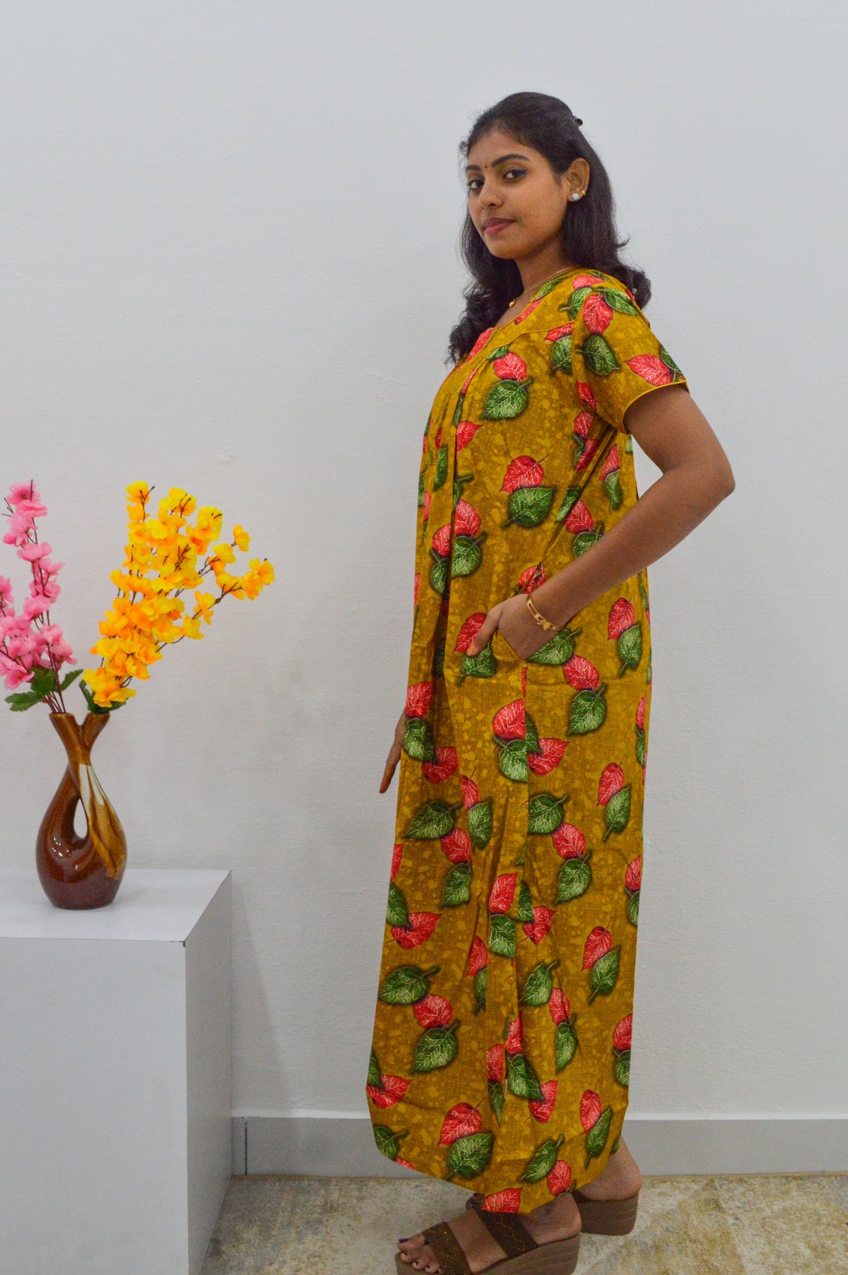 MANGAI Cotton Straight Zip Feeding Nighty |Post Pregnancy | Comfort and Style | Pleated Model | Soft Cotton Feeding Nighties (STF)
