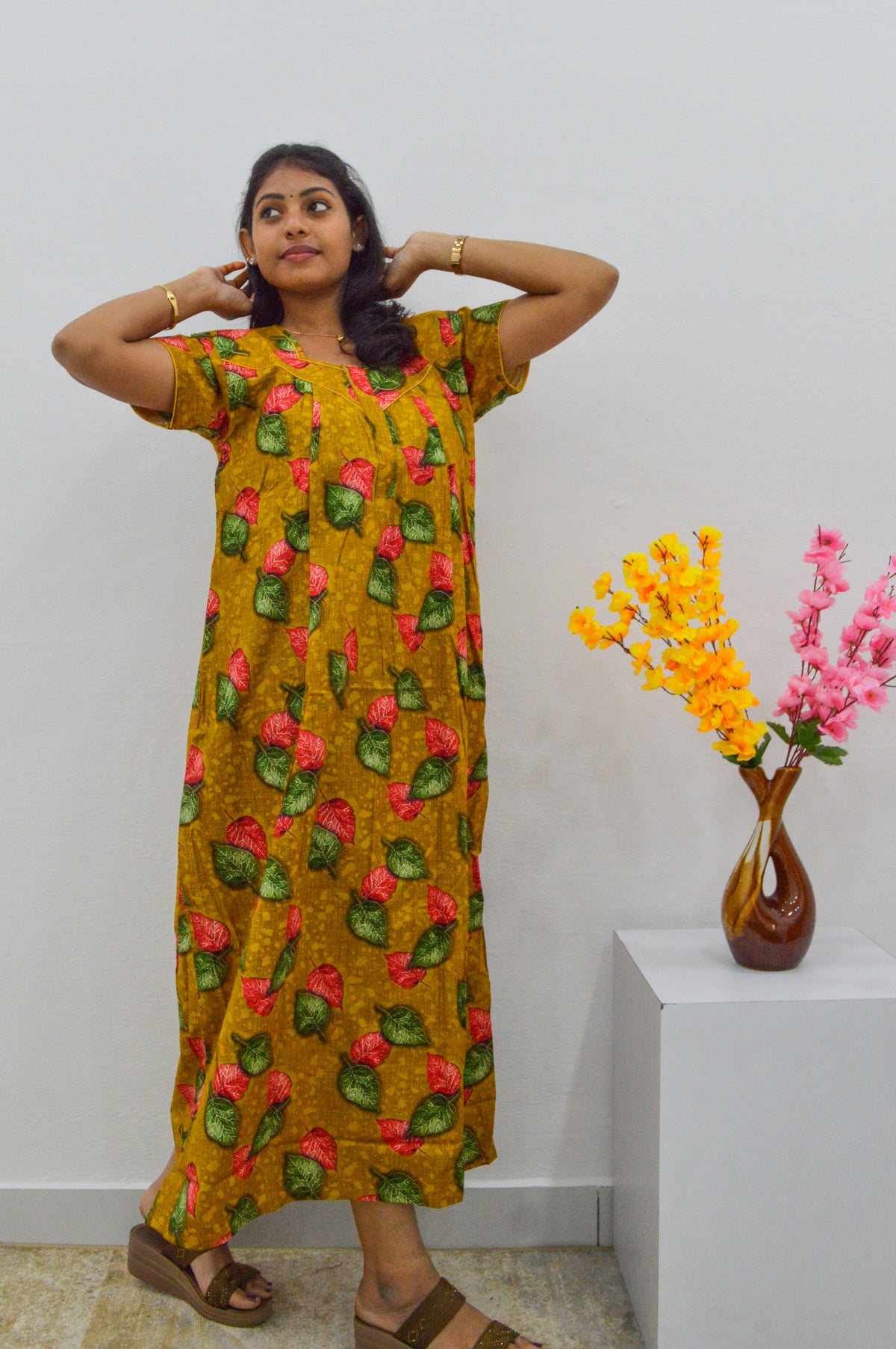 MANGAI Cotton Straight Zip Feeding Nighty |Post Pregnancy | Comfort and Style | Pleated Model | Soft Cotton Feeding Nighties (STF)