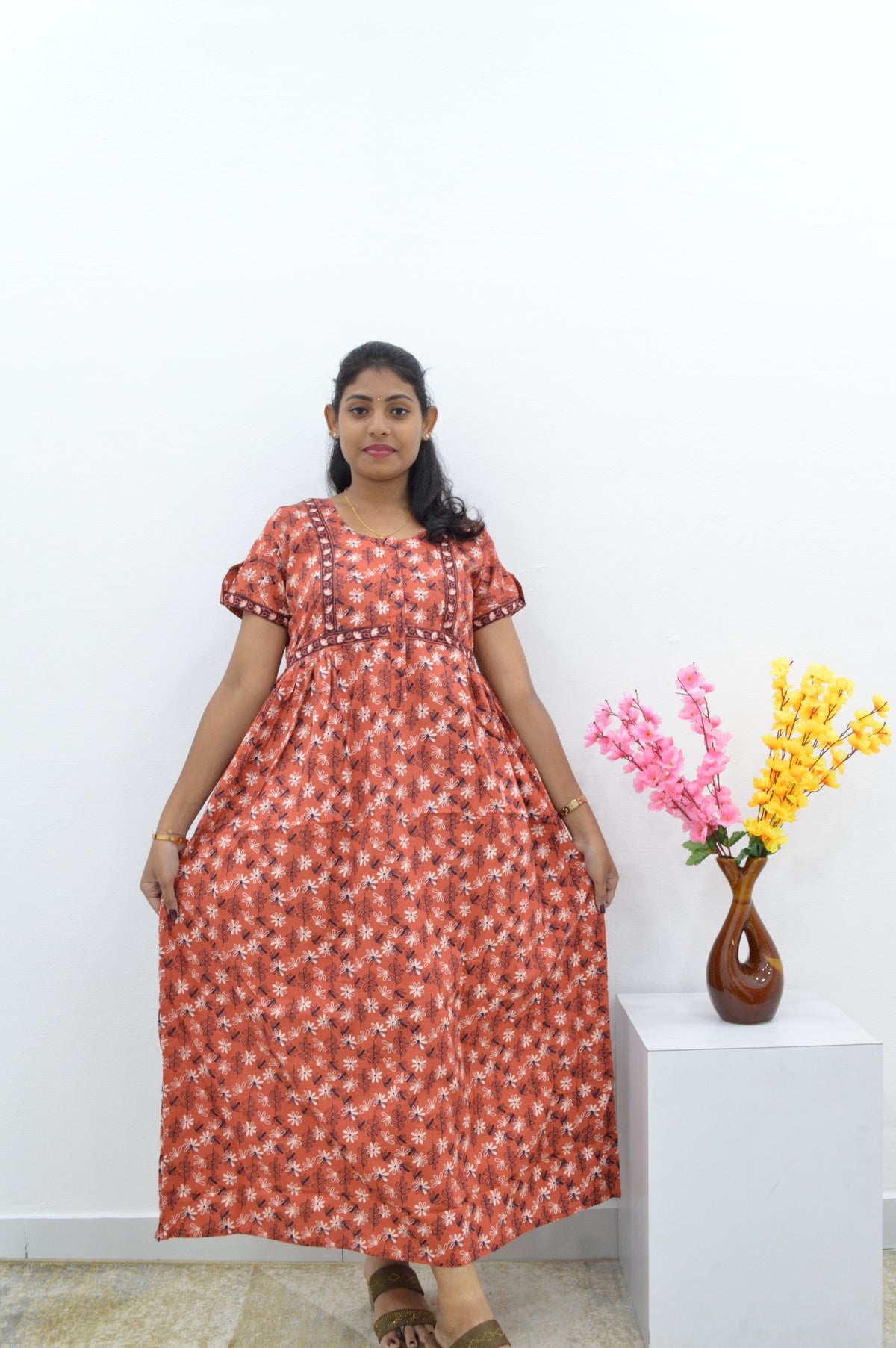 MANGAI Premium Casual Wear Cotton FROCK Model Nighties | Stylish Pleated Frock Style | Multipurpose Nighties | Casual & Pregnancy Wear | Pleated Model | Stylish Nighties for Stylish Women (PWC)