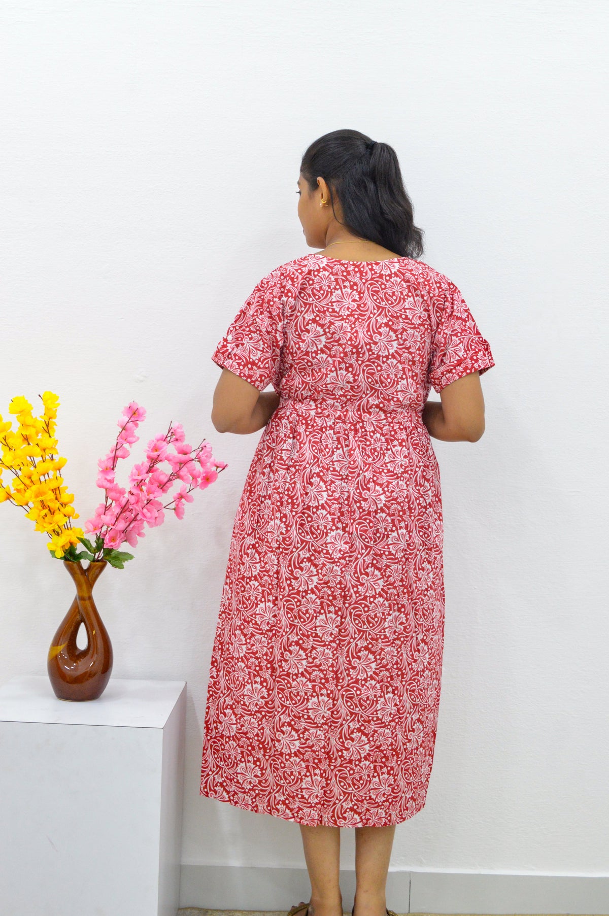 Cotton Gathering Frock for Summer Arrivals | Side Pocket | Button Closed | Elegant Casual Night Wear for Trendy Women's (FKC)