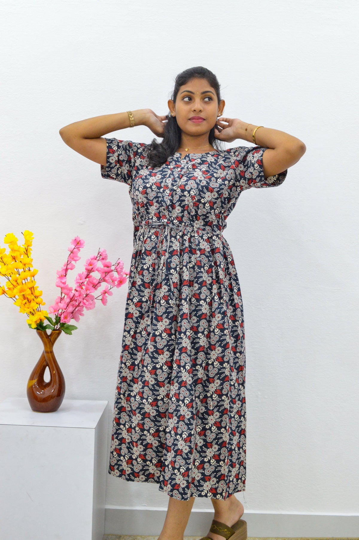 Cotton Gathering Frock for Summer Arrivals | Side Pocket | Button Closed | Elegant Casual Night Wear for Trendy Women's (FKC)