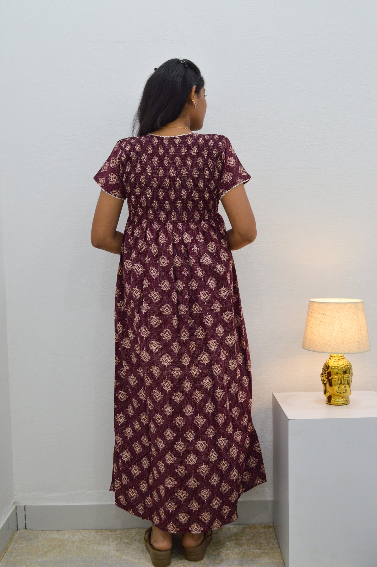 Crush Smocking Nighties for Stylish Women | Soft wrinkled texture Smocking Model | Rounded neck with Side Pocket | Daily wear Nighties for trendy women (PPL)
