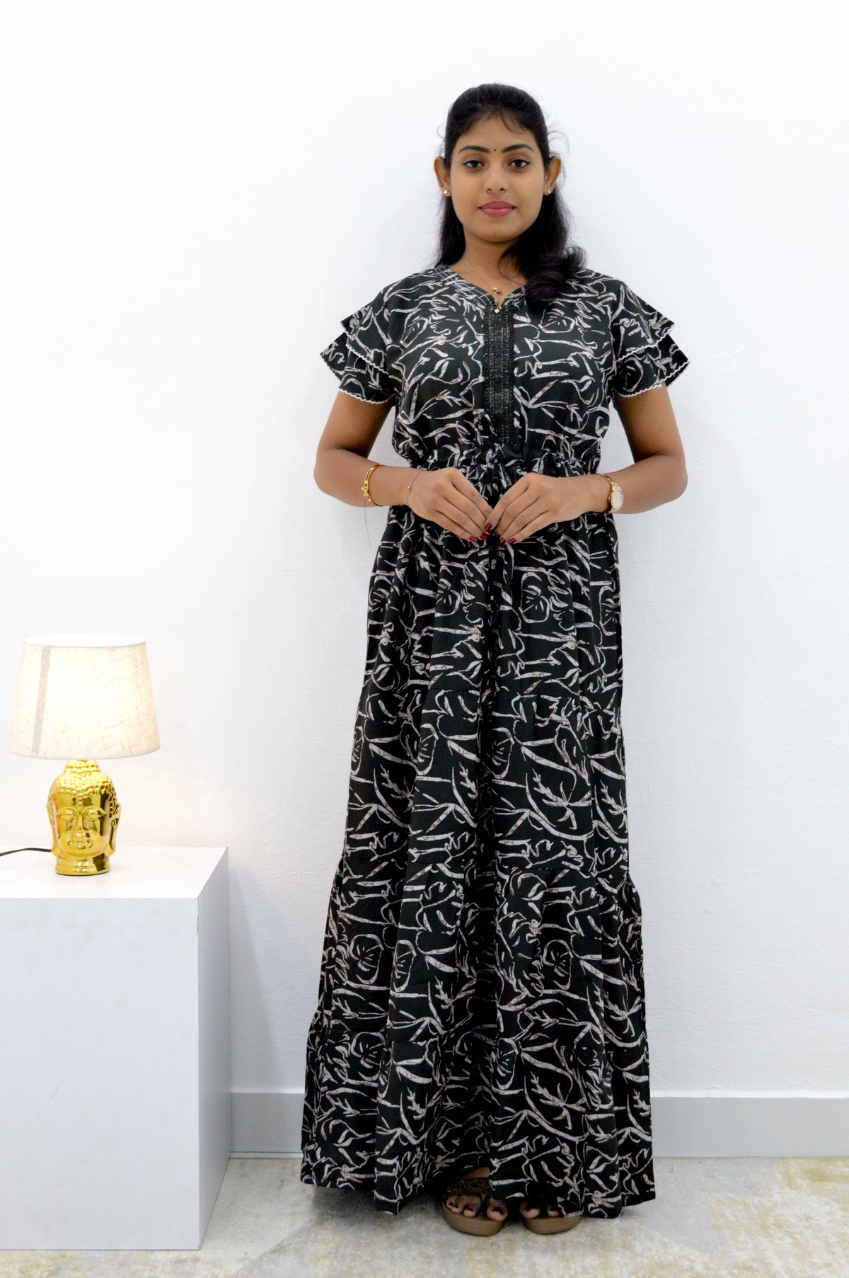 Stylish Arrivals Alpine Gathering Frock Model Night Gown's | Front Adjustable Gathering Style Rope Rope | Puff Sleeve | Trending Collection's for Stylish Women's (GFF)