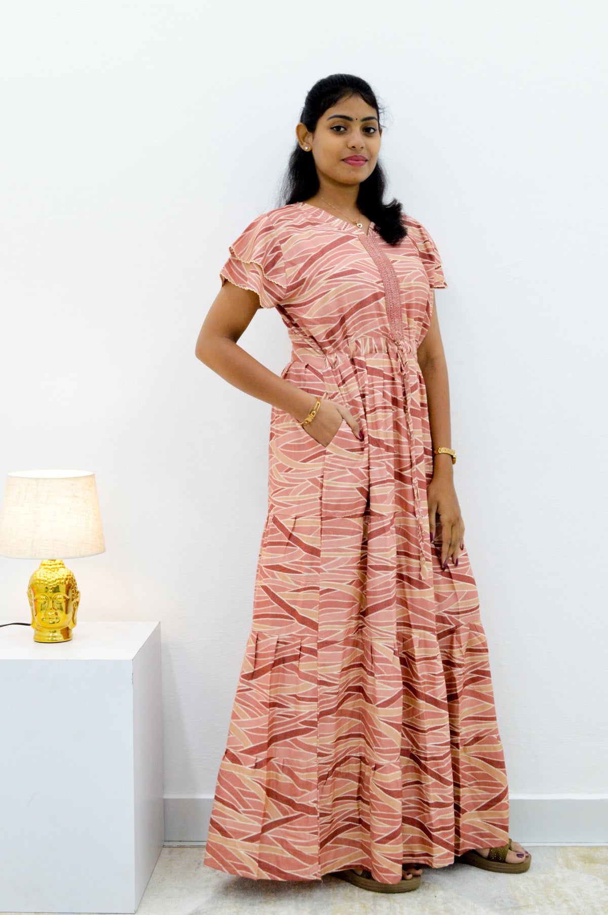 Stylish Arrivals Alpine Gathering Frock Model Night Gown's | Front Adjustable Gathering Style Rope Rope | Puff Sleeve | Trending Collection's for Stylish Women's (GFF)