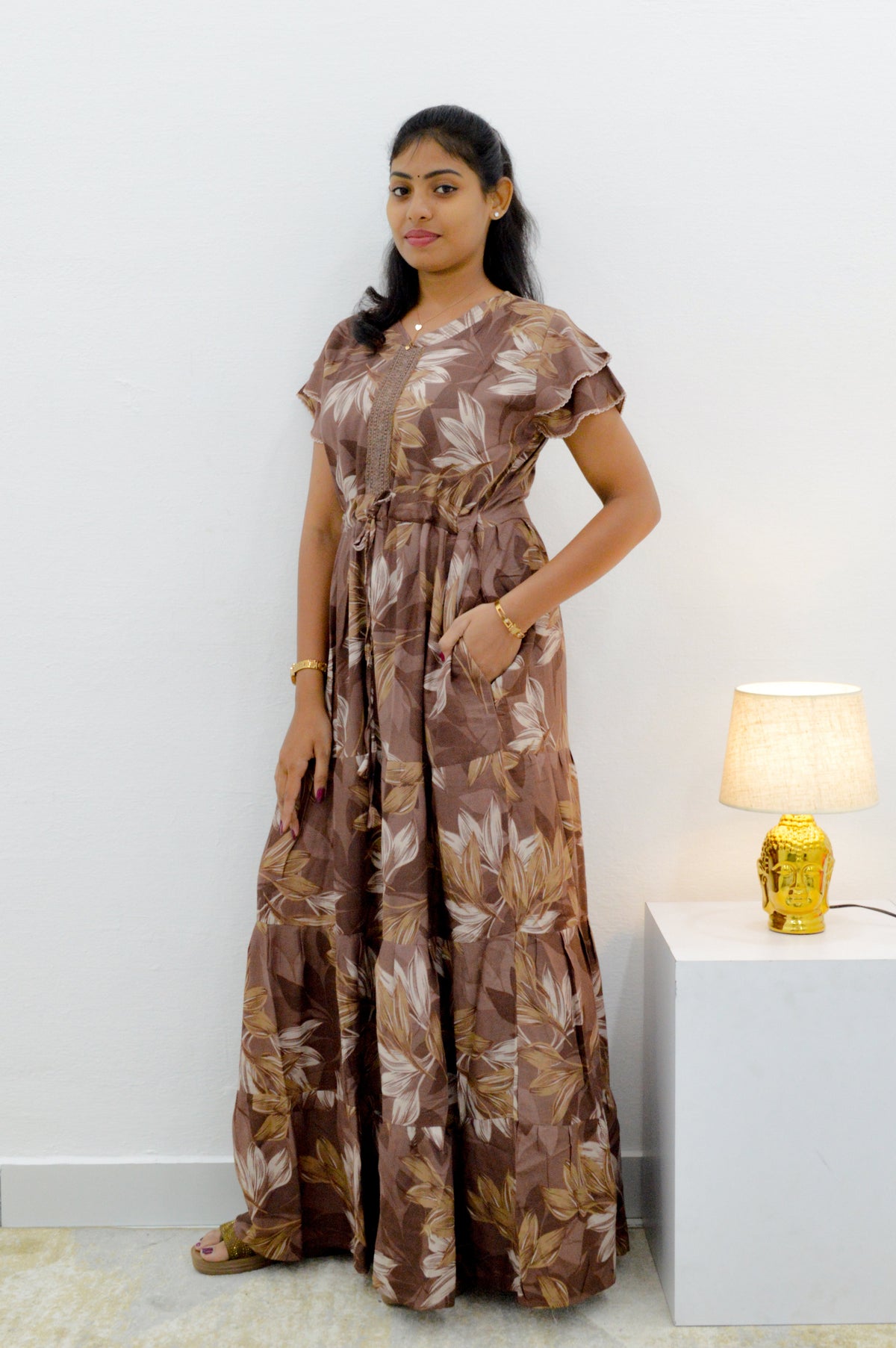 Stylish Arrivals Alpine Gathering Frock Model Night Gown's | Front Adjustable Gathering Style Rope Rope | Puff Sleeve | Trending Collection's for Stylish Women's (GFF)