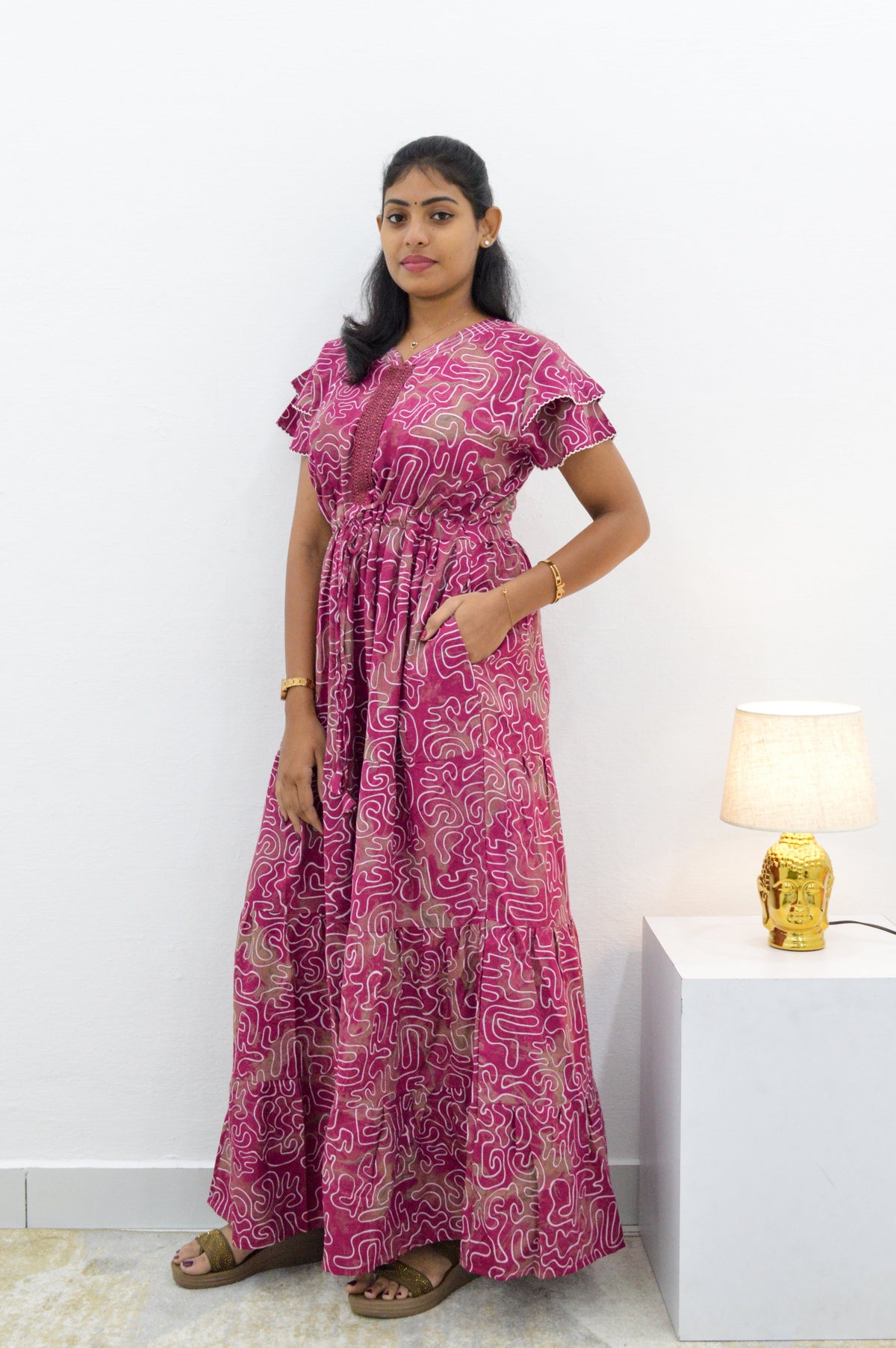 Stylish Arrivals Alpine Gathering Frock Model Night Gown's | Front Adjustable Gathering Style Rope Rope | Puff Sleeve | Trending Collection's for Stylish Women's (GFF)