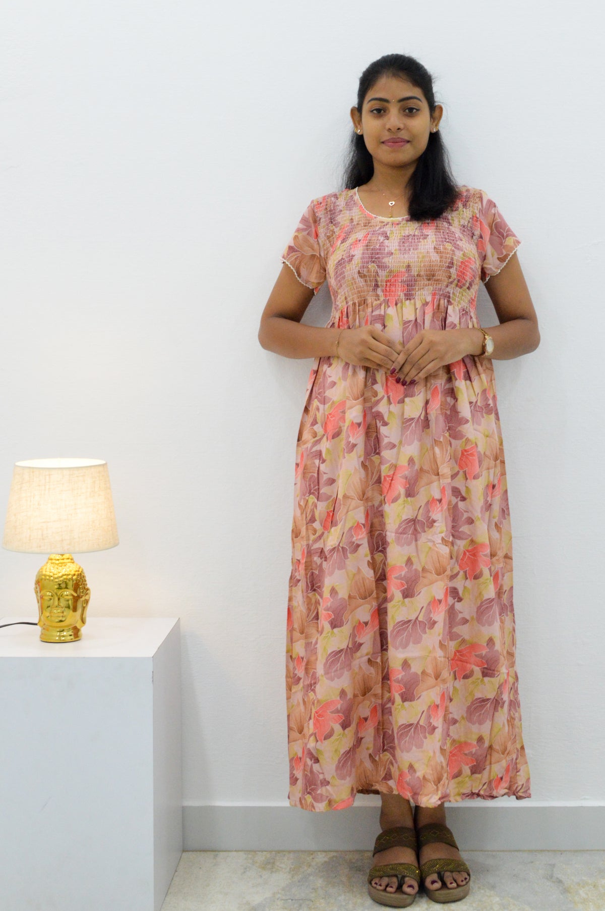 ALPINE Smocking Nighty | Beautiful Pleated Design | Side Pocket | Stylish Nighty for Trendy Women's | Your Perfect Nightwear Collection's (SAP)