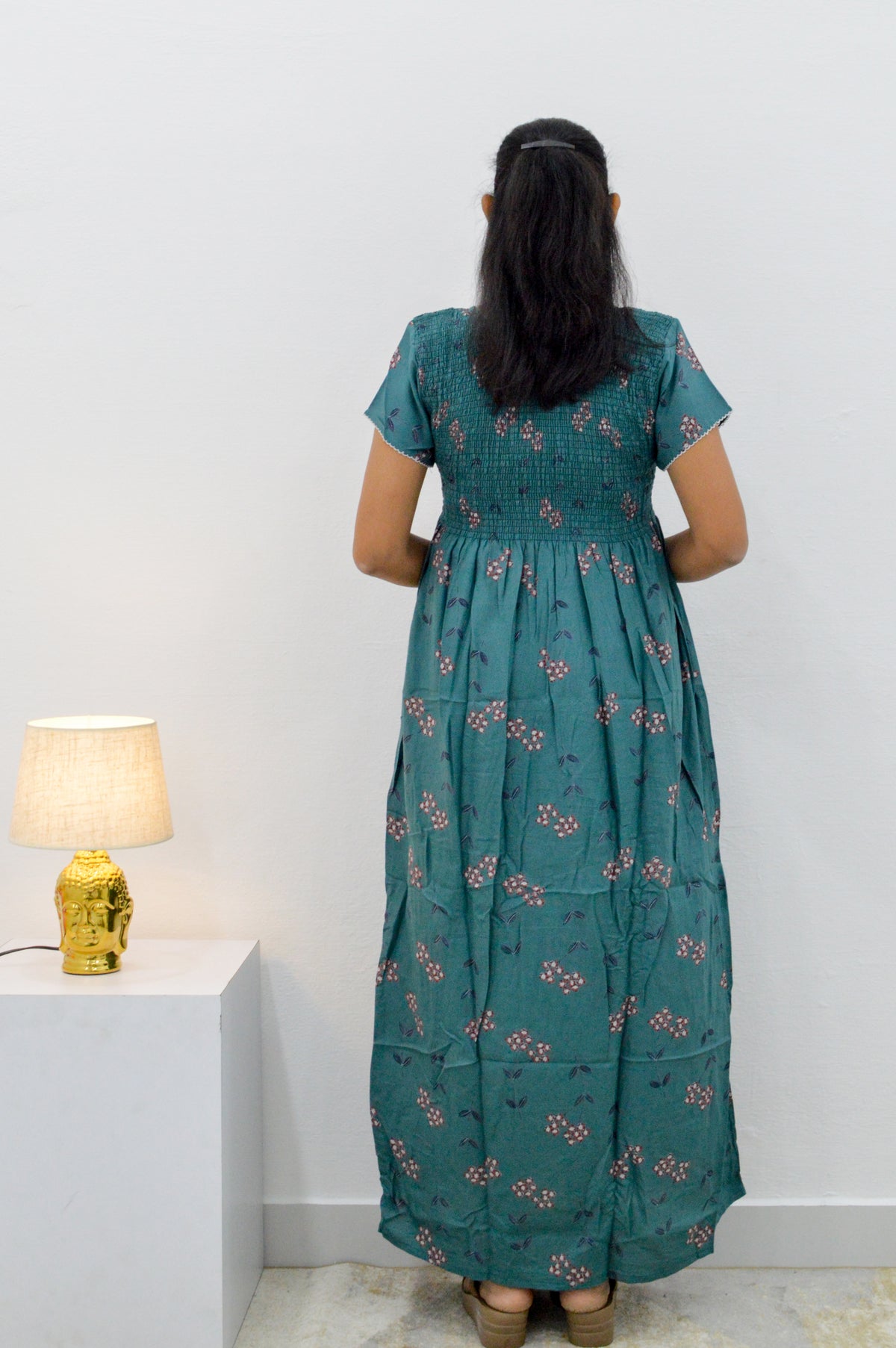 ALPINE Smocking Nighty | Beautiful Pleated Design | Side Pocket | Stylish Nighty for Trendy Women's | Your Perfect Nightwear Collection's (SAP)