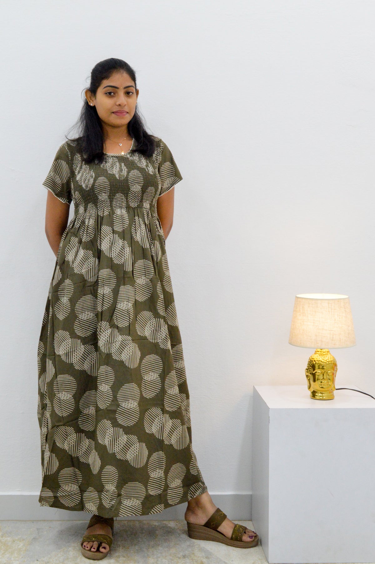 ALPINE Smocking Nighty | Beautiful Pleated Design | Side Pocket | Stylish Nighty for Trendy Women's | Your Perfect Nightwear Collection's (SAP)