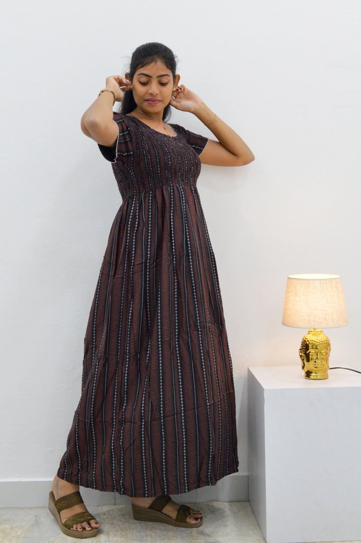 ALPINE Smocking Nighty | Beautiful Pleated Design | Side Pocket | Stylish Nighty for Trendy Women's | Your Perfect Nightwear Collection's (SAP)