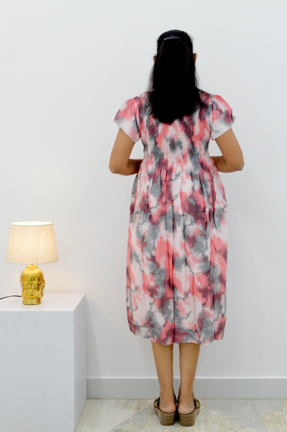 MANGAI Premium Rayon MAXI Frock Smocking Night Gown | Stretchable & Comfort Fit | Fancy Pleated Style with Side Pocket | Round Neck Nightwear for Stylish Women (SRM)