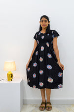 MANGAI Premium Rayon MAXI Frock Smocking Night Gown | Stretchable & Comfort Fit | Fancy Pleated Style with Side Pocket | Round Neck Nightwear for Stylish Women (SRM)