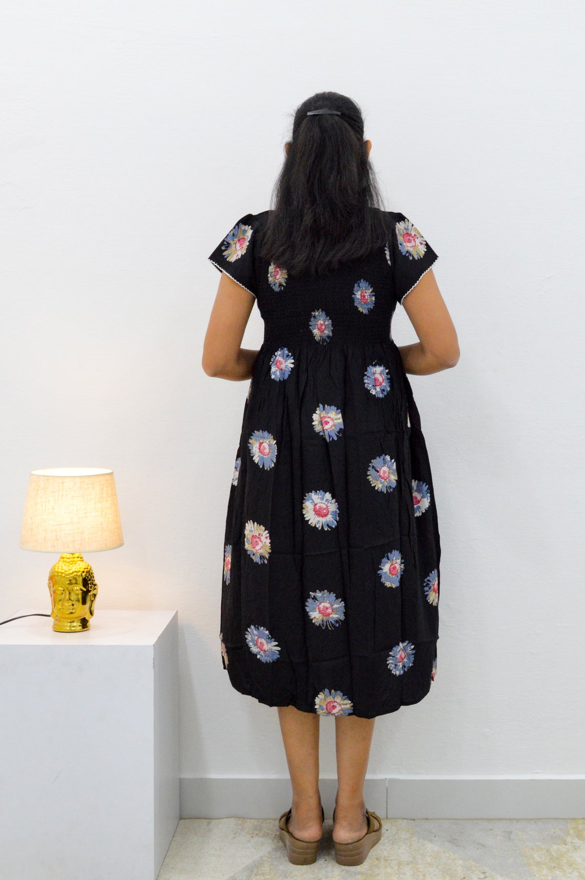 MANGAI Premium Rayon MAXI Frock Smocking Night Gown | Stretchable & Comfort Fit | Fancy Pleated Style with Side Pocket | Round Neck Nightwear for Stylish Women (SRM)