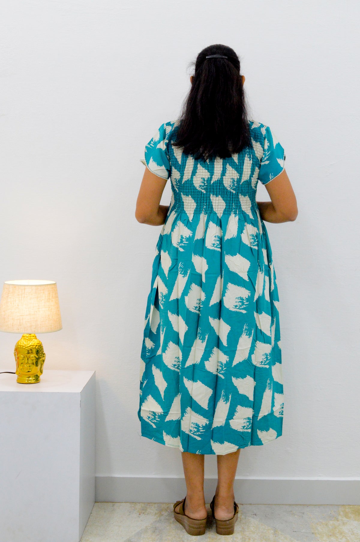 MANGAI Premium Rayon MAXI Frock Smocking Night Gown | Stretchable & Comfort Fit | Fancy Pleated Style with Side Pocket | Round Neck Nightwear for Stylish Women (SRM)